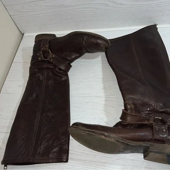 Frye Phillip Harness Tall Brown Leather Equestrian Style Boots 76850 Size 6.5 - Picture 4 of 10